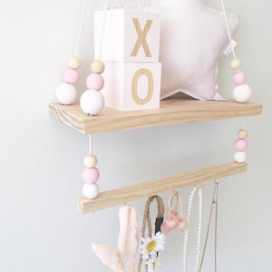 Nordic Style Wooden Beads Hanging Display Rack Wall Shelf