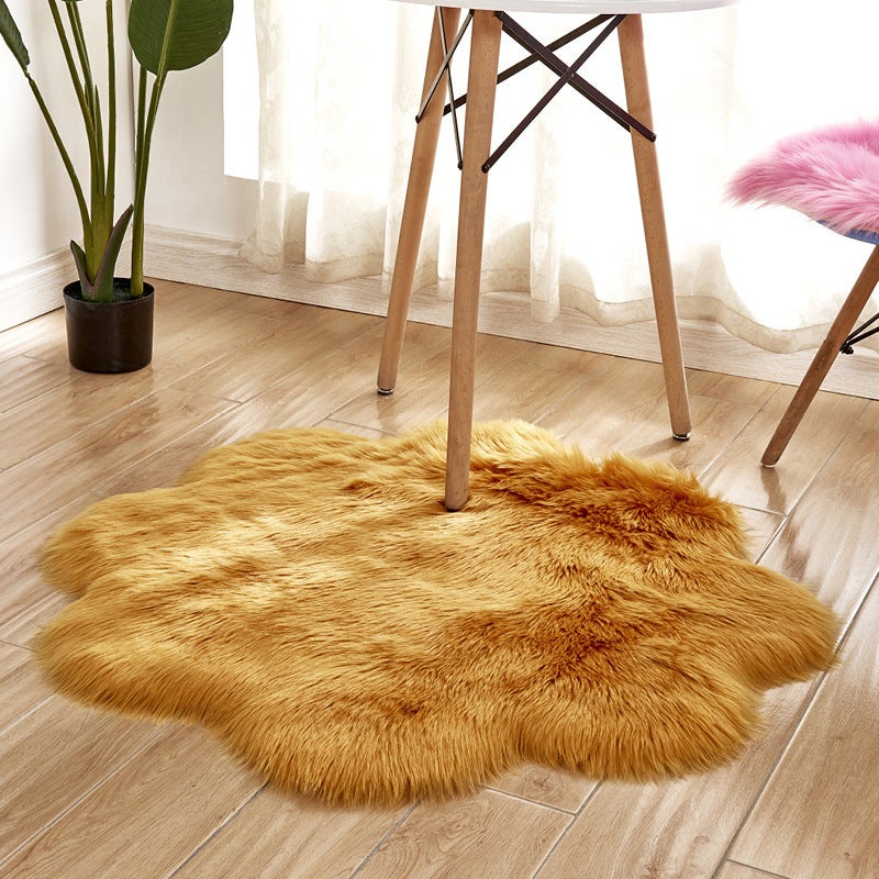 90X90cm Irregular Artificial Wool Fur Soft Plush Rug Carpet Mat Yellow Camel