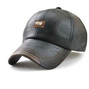 Fashion Men Leather Baseball Cap Black