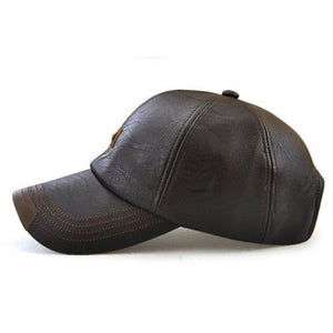 Fashion Men Leather Baseball Cap Black