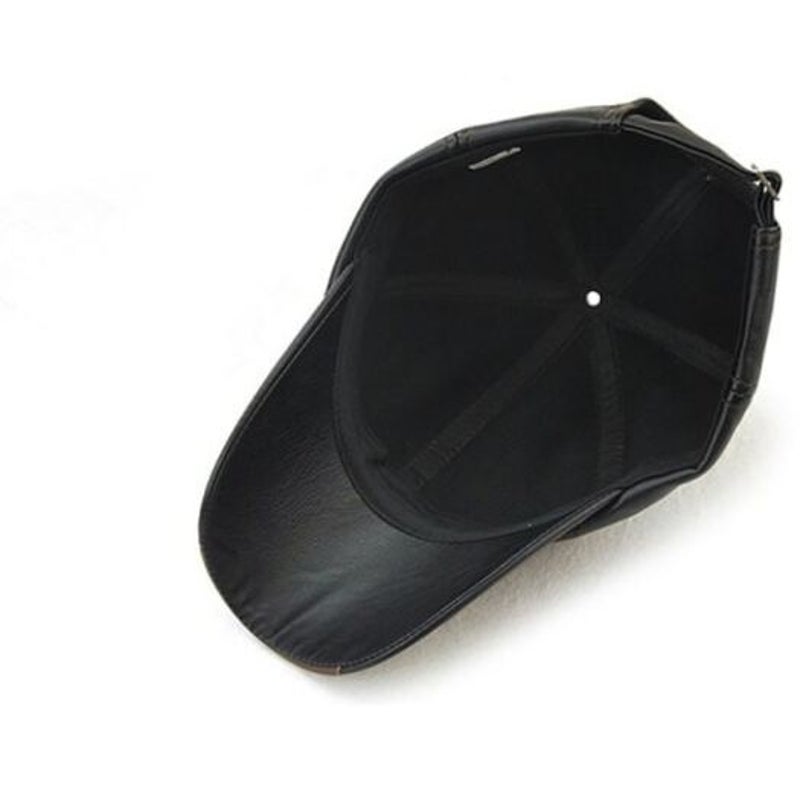 Fashion Men Leather Baseball Cap Black