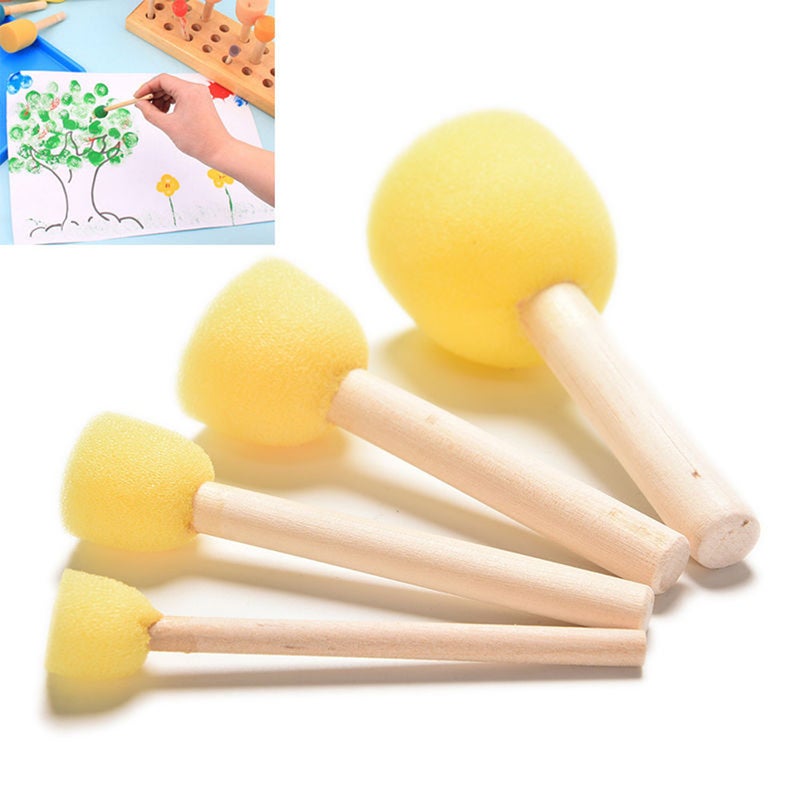 Kid Sponge Paint Brush Original Wooden Handle Painting Graffiti Early Toy Diy Art Supplies Gifts 4Pcsset