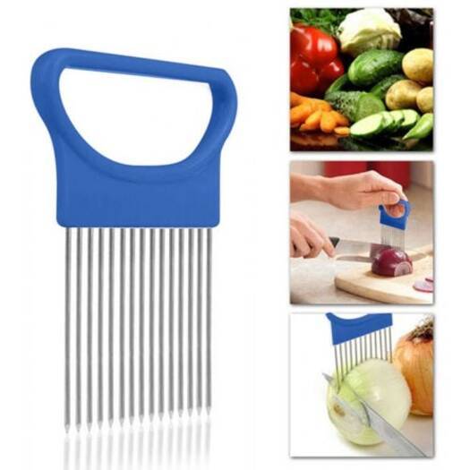 Choppers Slicers Kitchen Onion Vegetables Cutting Aid Holder Guide Slicing Cutter Safe Fork Blue