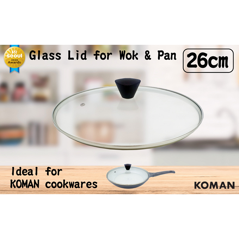 Koman 26Cm Stainless Steel Glass Lid With Bakelite Handle