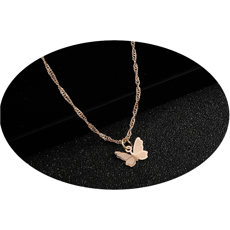 Korean Fashion Silver Shiny Women Butterfly Double Layer Chain Necklace