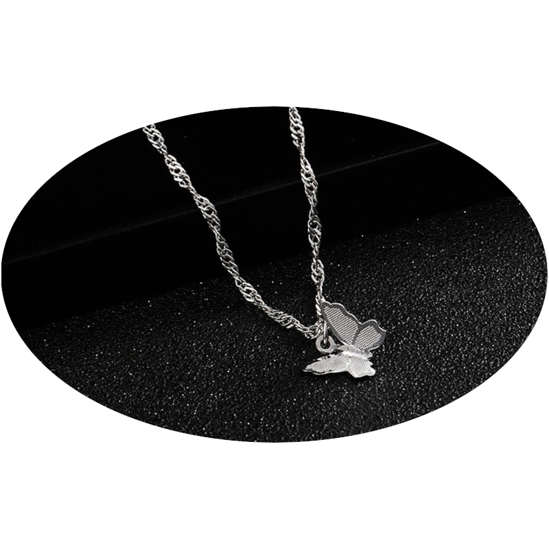 Korean Fashion Silver Shiny Women Butterfly Double Layer Chain Necklace