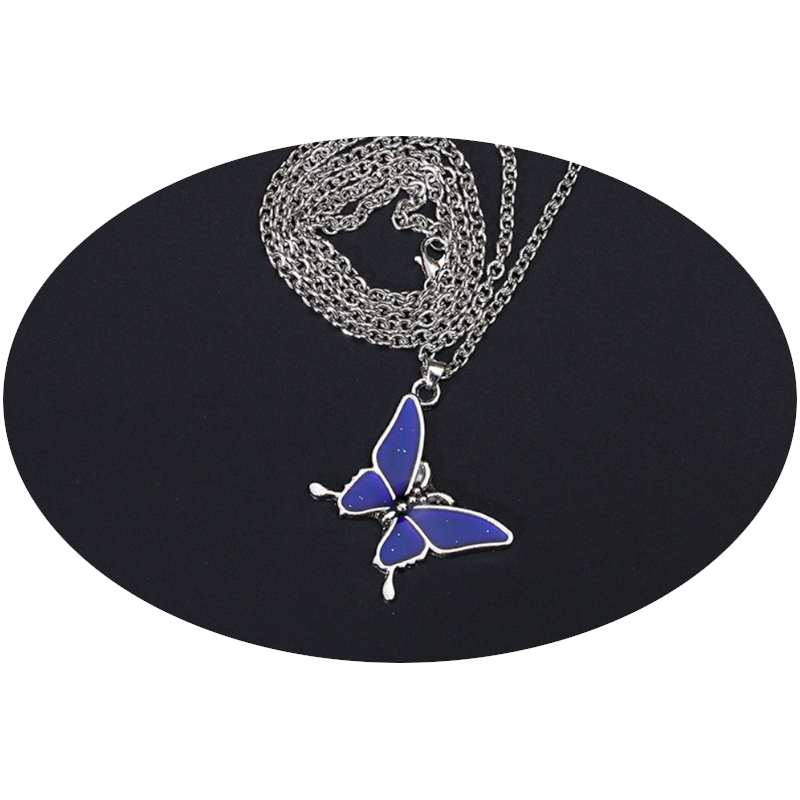 Korean Fashion Silver Shiny Women Butterfly Double Layer Chain Necklace