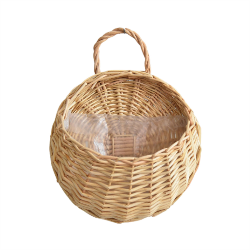 1 Set Flower Basket Handmade Weaving Multi-Function Rattan Wall Fence Hanging Pot Plants Holder For Garden-Beige-L