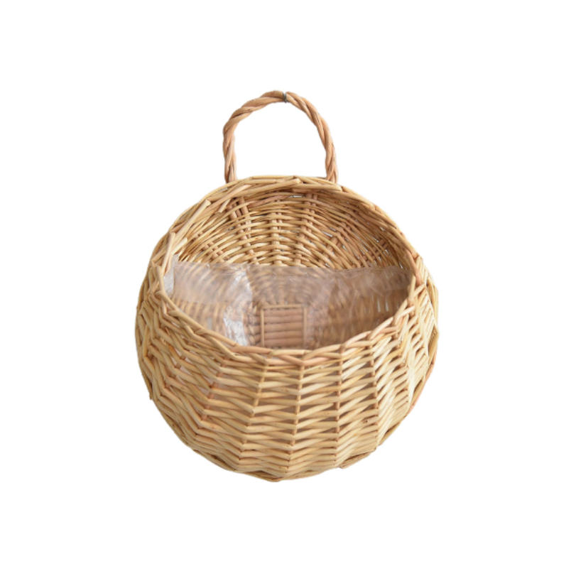 1 Set Flower Basket Handmade Weaving Multi-Function Rattan Wall Fence Hanging Pot Plants Holder For Garden-Beige-L