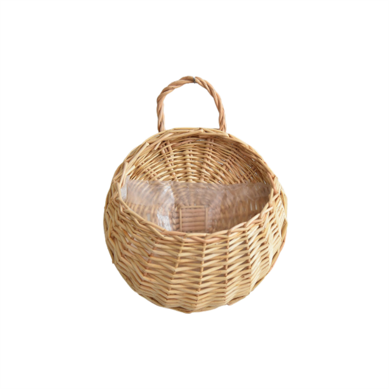 1 Set Flower Basket Handmade Weaving Multi-Function Rattan Wall Fence Hanging Pot Plants Holder For Garden-Beige-L