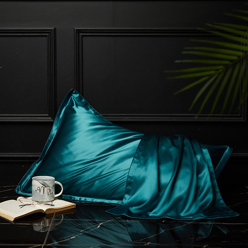 Pillowcase 50X75cm Teal Pure Real Silk For Comfortable Home Use