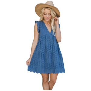 Lace Jacquard Cutout V Neck Midi Summer Casual Dress Women