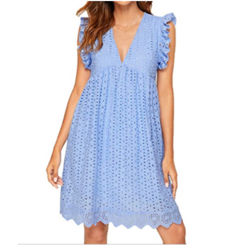 Lace Jacquard Cutout V Neck Midi Summer Casual Dress Women