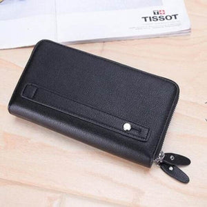 Large Capacity Business Casual Men's Soft Leather Clutch Bag With Double Layer Black