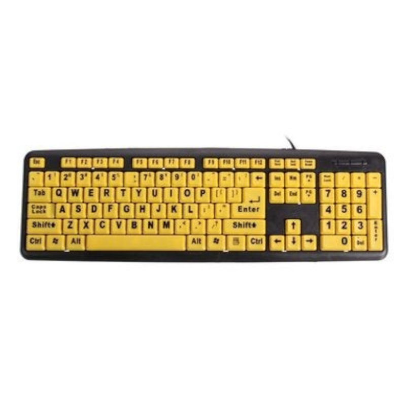 Large Print Usb Computer Keyboard High Contrast Yellow Keys Black Letter For Elder