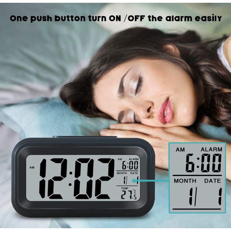 Clocks Lcd Alarm Battery Operated Cordless Digital Smart Sensor Night Light Date Snooze Temperature 12 / 24Hr Switchable