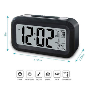 Clocks Lcd Alarm Battery Operated Cordless Digital Smart Sensor Night Light Date Snooze Temperature 12 / 24Hr Switchable