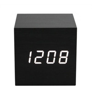 Led Display Wooden Alarm Clock Black