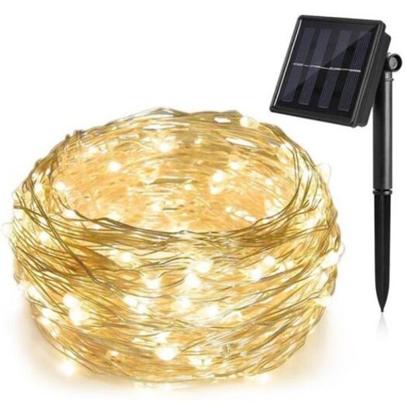 Led Solar Copper Light String Outdoor Waterproof Garden Lights 2 Function Vanilla Warm White