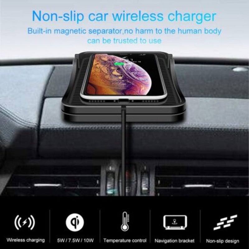 Qi Car Wireless Charger 10W Fast Charging Non Slip Dashboard Phone Black