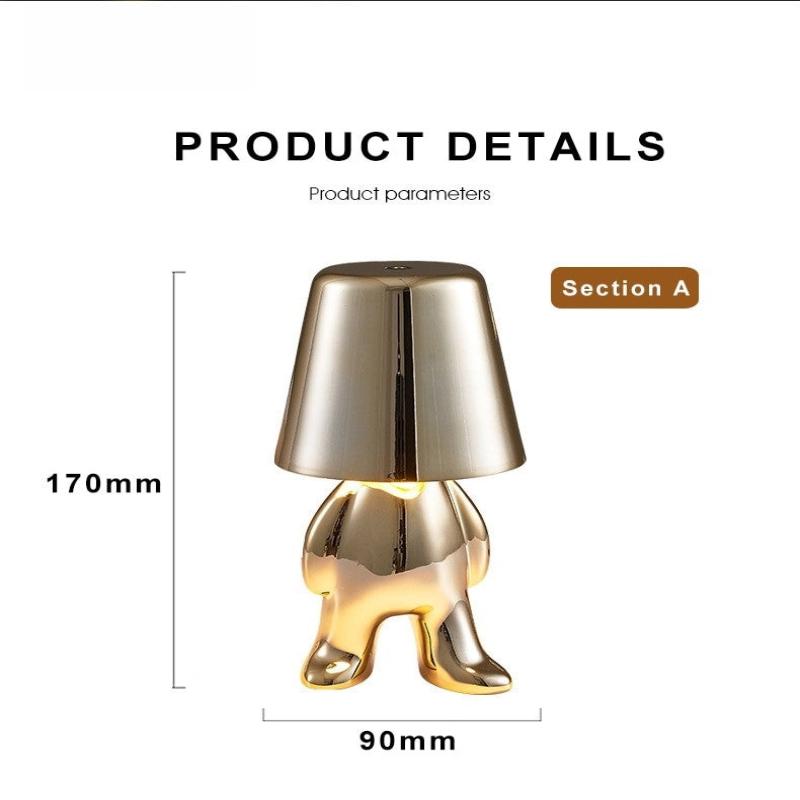 Rechargeable Gold Little Man Thinking Position Table Lamp Touch Switch Led Night Light