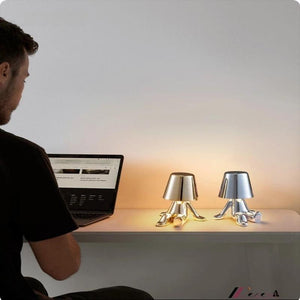 Rechargeable Gold Little Man Thinking Position Table Lamp Touch Switch Led Night Light