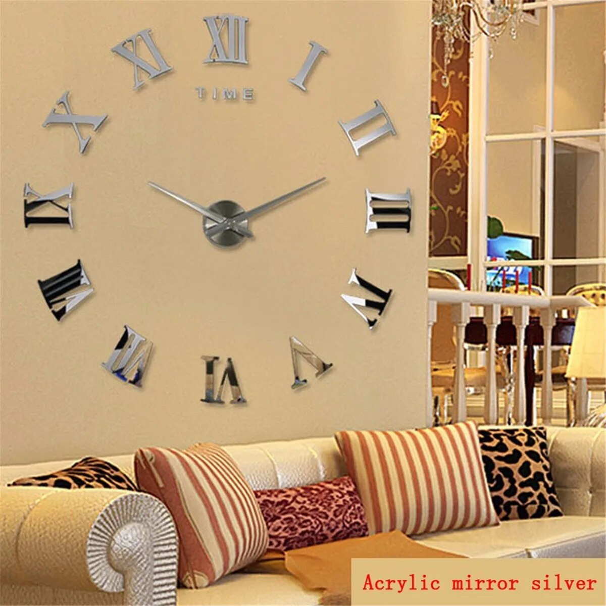 Wall Clock Black Design 47 Inch 3D Diy Mirror Acrylic Sticker Quartz Watch