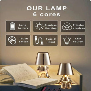 Rechargeable Gold Little Man Thinking Position Table Lamp Touch Switch Led Night Light