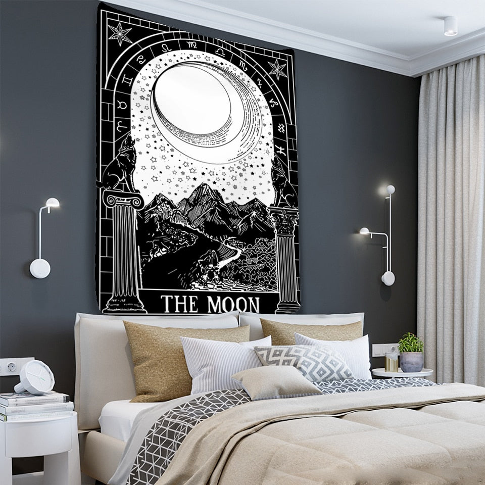 Tapestry Black The Moon 150X100 Cm Tarot Card Psychedelic Art Decoration