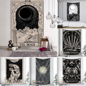 Tapestry Beige The Moon 95X70 Cm Tarot Card Psychedelic Scene Art Decoration