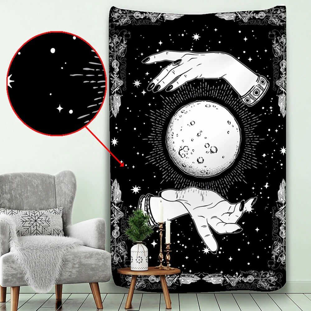 Tapestry Beige The Moon 230X180 Cm Tarot Card Psychedelic Scene Art Decoration