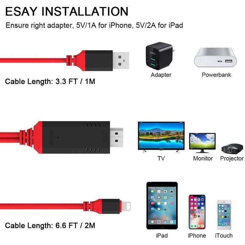 Lightning To Hdmi Cable Is Compatible With Iphone X / 8 7 6 Plus Ipad Ipod Itouch 1080P High Speed Video Av Connector Co