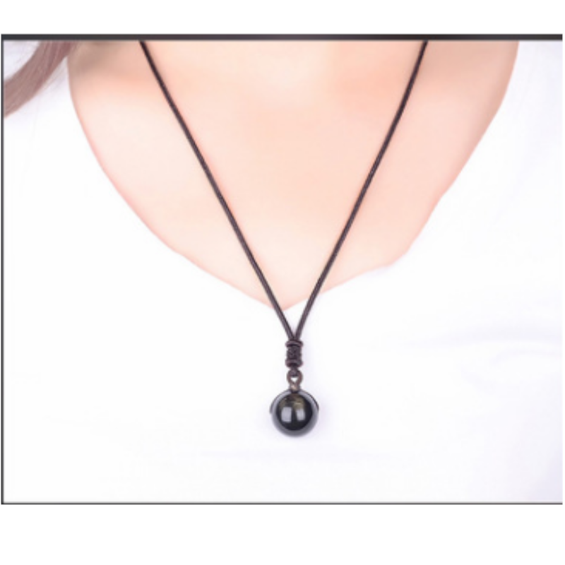 Lucky Black Gold Natural Obsidian Stone Pendant Necklace