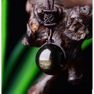 Lucky Black Gold Natural Obsidian Stone Pendant Necklace