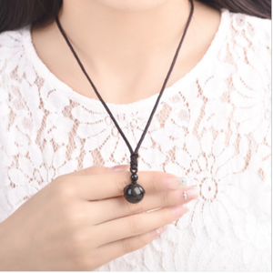 Lucky Black Gold Natural Obsidian Stone Pendant Necklace