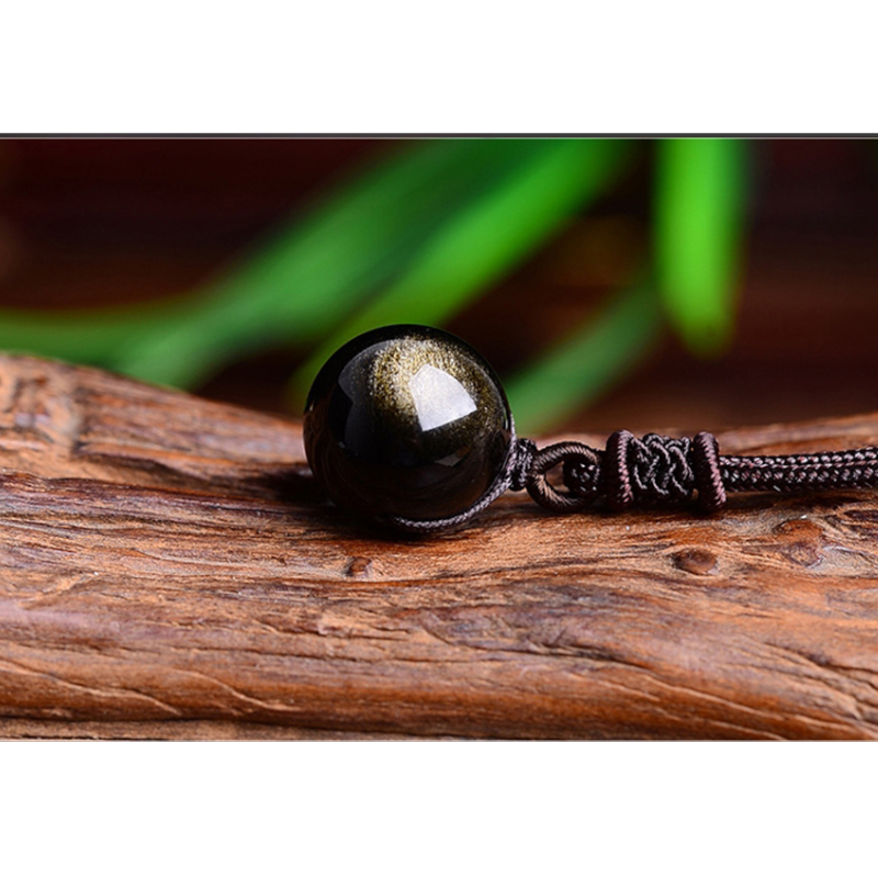 Lucky Black Gold Natural Obsidian Stone Pendant Necklace