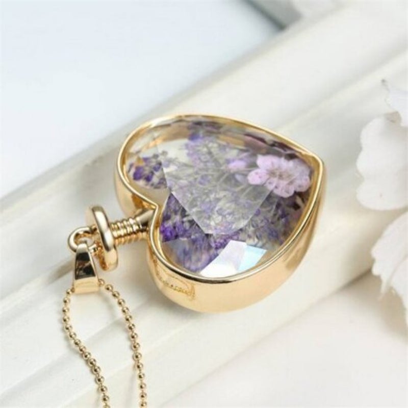 Luxury Heart Glass Bottle Dried Flower Pendant Necklace