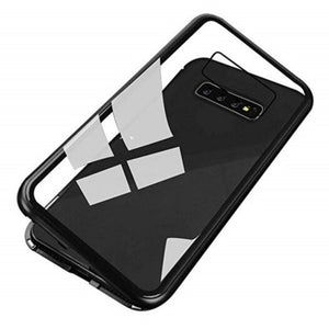 Magnetically Absorbing Metal Tempered Glass Flip Case For Samsung S10 Plus Black