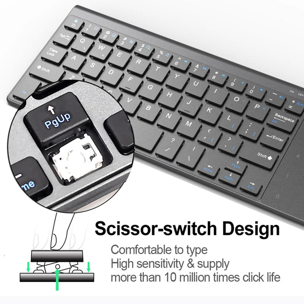 Bluetooth Keyboard Black Wireless Touchpad Number Keys For Computers Tablets