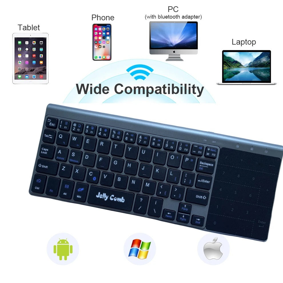 Bluetooth Keyboard Black Wireless Touchpad Number Keys For Computers Tablets