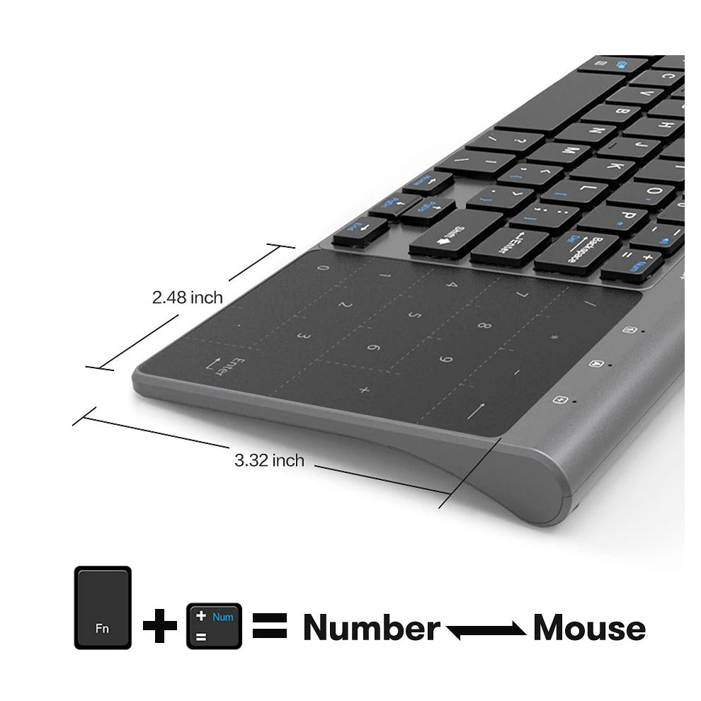 Bluetooth Keyboard Black Wireless Touchpad Number Keys For Computers Tablets