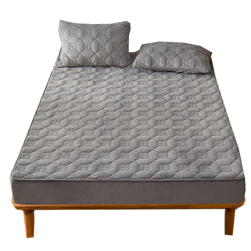 Mattress Cover Floral Gray Waterproof Quilted Fitted Bed Sheet 100Cm X 200Cm