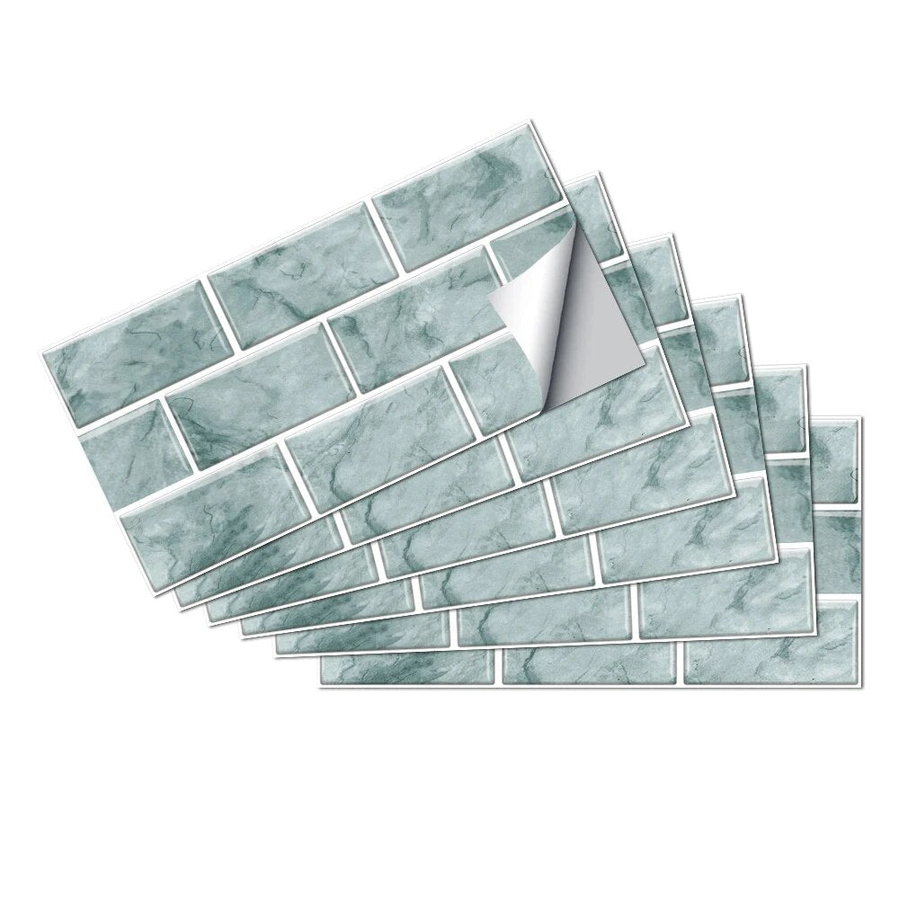 Light Green Wallpaper Stickers 12 Pcs Waterproof Self Adhesive Marble Tile Decor