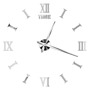 Wall Clock Silver Design 47 Inch 3D Diy Mirror Acrylic Sticker