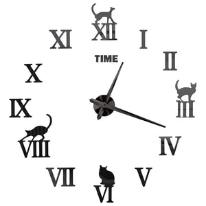 Wall Clock Black Design 47 Inch 3D Diy Mirror Acrylic Sticker Quartz