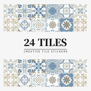 Wallpaper Blue Beige 15 Centimetre X 24 Pcs Modern Retro Style Pvc Tile Stickers Waterproof Self Adhesive Decor