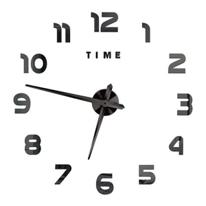 Wall Clock Black Design 47 Inch 3D Diy Mirror Acrylic Sticker Quartz Watch