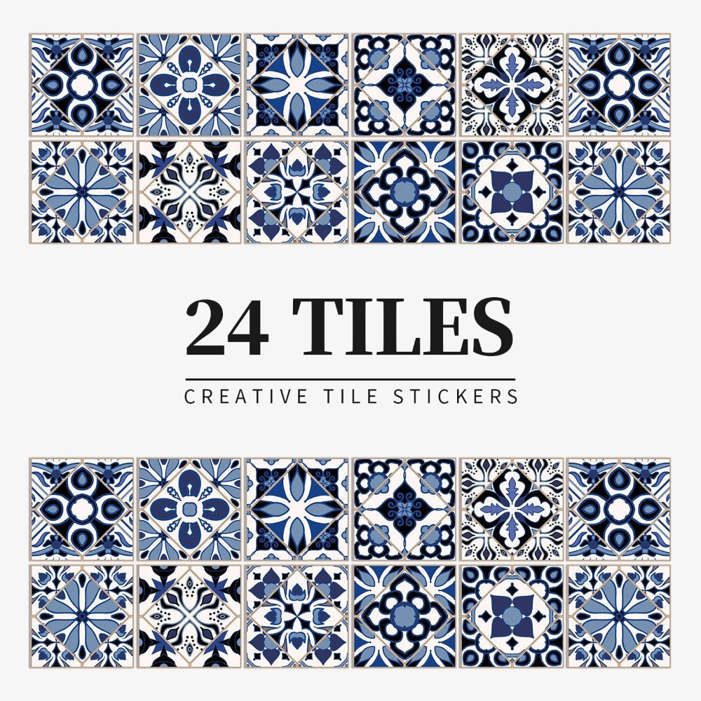 Wallpaper Navy Blue 10Cm X 24 Pieces Modern Retro Pvc Tile Stickers