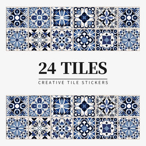 Wallpaper Navy Blue 10Cm X 24 Pieces Modern Retro Pvc Tile Stickers