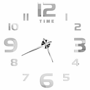 Wall Clock Silver Design 47 Inch 3D Diy Mirror Acrylic Sticker